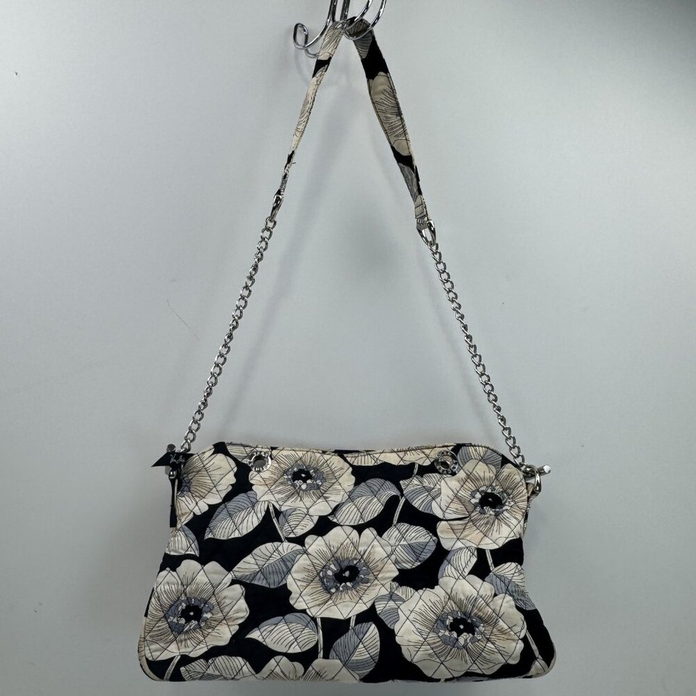 Vera Bradley Womens Black White Camellia Floral Quilted Purse Shoulder Bag - Picture 2 of 16